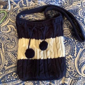 Aeropostale knit tote. Navy/cream with Pompoms.